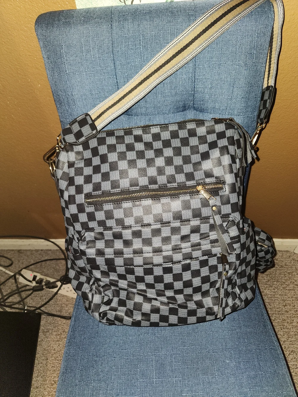 Checkerboard Print Convertible Backpack Bag